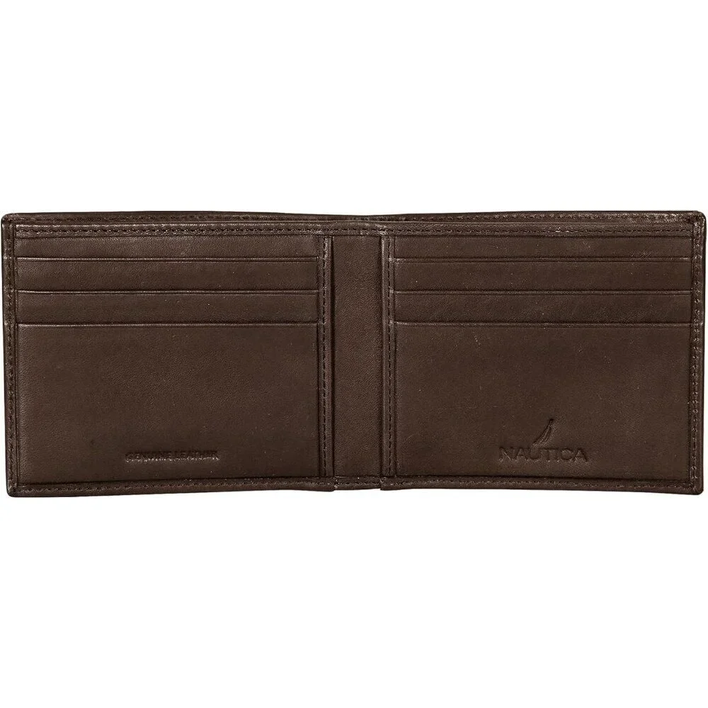 Men's Logo - Brown Bifold Leather Wallet RFID Blocking ID Window Card Slots